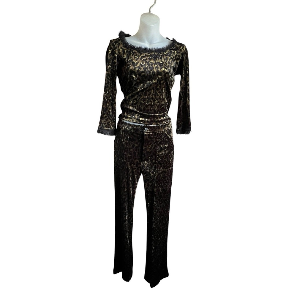 RARE Vintage 90s Betsey Johnson NY  NWT Leopard Velvet 2PC Set Faux Fur Y2K S/P